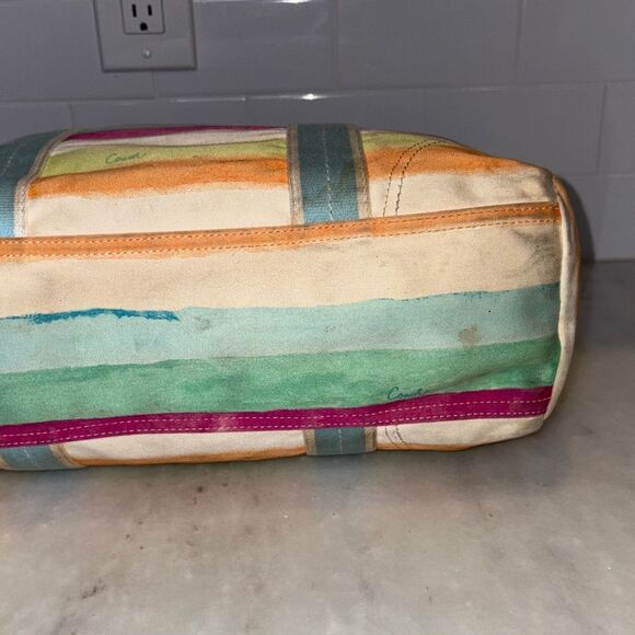 Coach Purse Handbag Hampton Stripe Watercolor Baby or Overnight Weekend Bag Tote - Picture 8 of 16